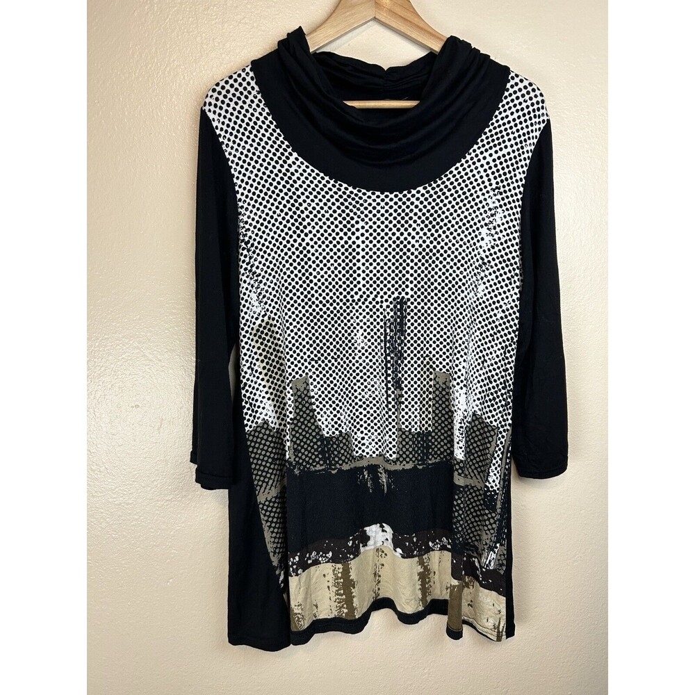 Lior Paris Tunic Top Blouse Skyscraper Landscape Cowl Art To Wear Lagenlook Blac